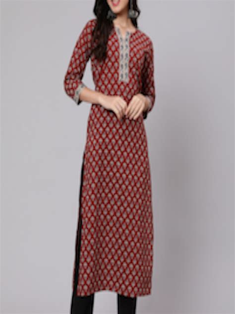 Buy Nayo Ethnic Motifs Printed Notched Neck Cotton Kurta Kurtas For