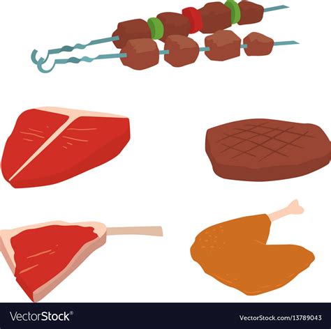 Meat Products Set Of Cartoon Delicious Barbecue Vector Image