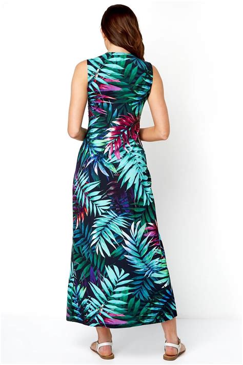 Tropical Print Maxi Dress In Turquoise Roman Originals Uk