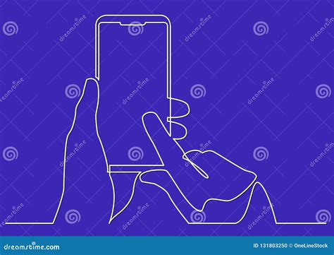 Continuous Line Drawing Of Hand Using Modern Mobile Phone Stock Vector