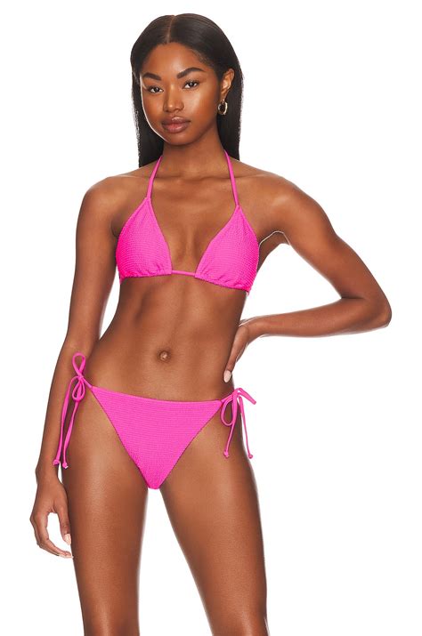 Milly Cabana Textured Triangle Bikini Top In Neon Pink Revolve