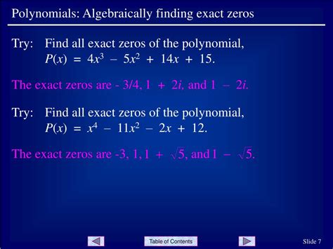 Ppt Polynomials Algebraically Finding Exact Zeros Powerpoint