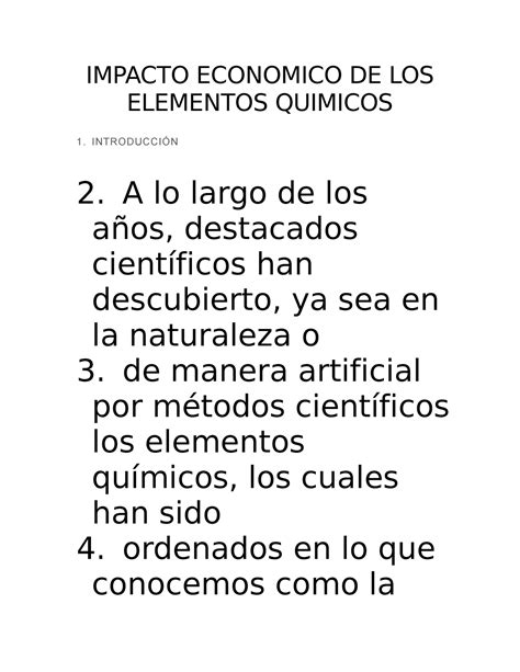 Importancia Y El Impacto Economico De Los Elementos Quimicos Impacto