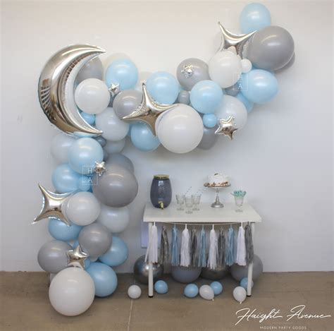 Moon And Star DIY Balloon Garland Kit Blue Gray Grey And Silver