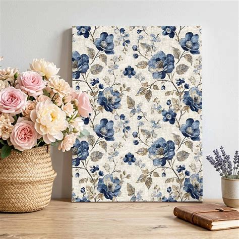 canvas wall art blue gray spring floral canvas art print vintage