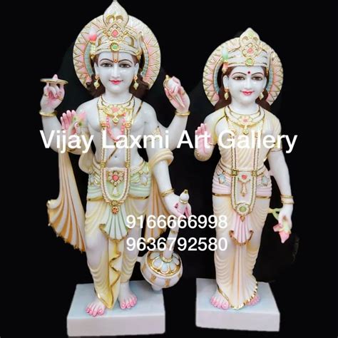 Painted Hindu Colored Marble Laxmi Narayan Statue For Worship Size