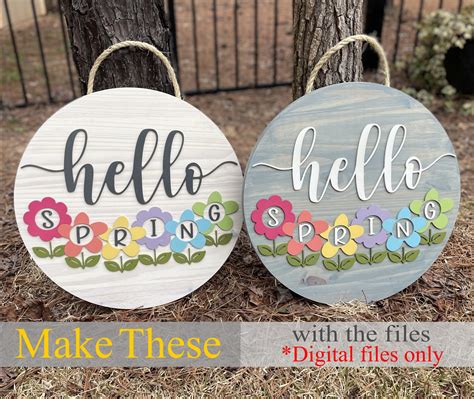 Digital Download Hello Spring Round Front Door Sign Svg Etsy