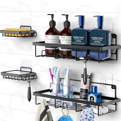 Suporte Para Banheiro - Kit com 4 Suportes, Suporte Para Shampoo Box, Suporte Banheiro Preto ...