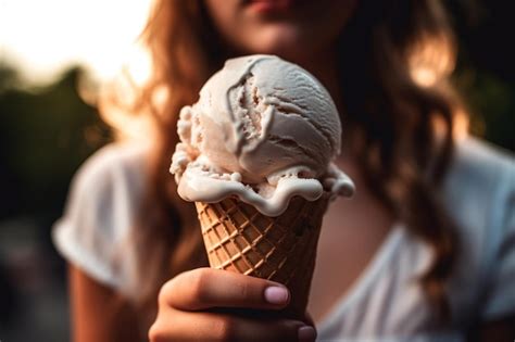 Heureuse Jeune Femme Avec De D Licieuses Glaces Dans Un C Ne Gaufr L