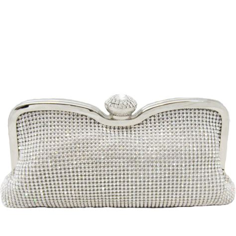 Silver Mesh Crystal Clutch Purse