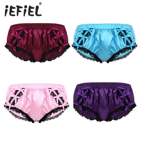 Mens Shiny Soft Ruffled Floral Lace Lingerie Bikini Briefs Underwear