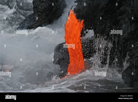 April Kilauea Lava Flow Sea Entry Big Island Hawaii Stock