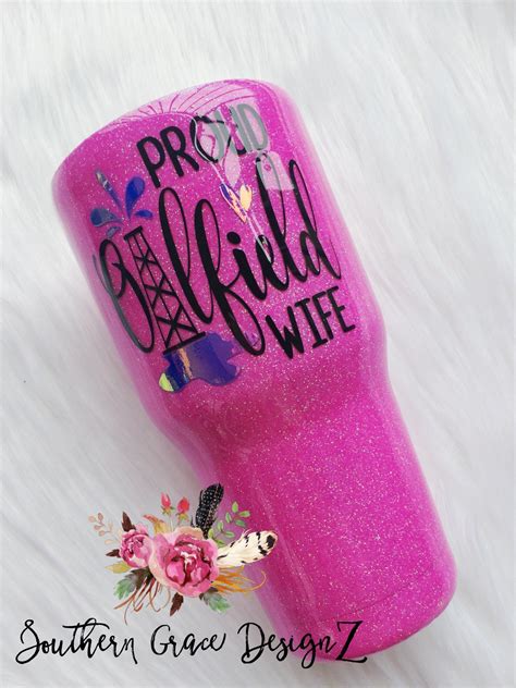 Proud Oilfield Wife Yeti Tumbler Hot Pink Glitter Yeti A Personal