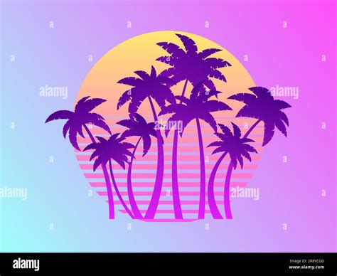 Palm Trees On A Sunset S Retro Sci Fi Style Summer Time Futuristic