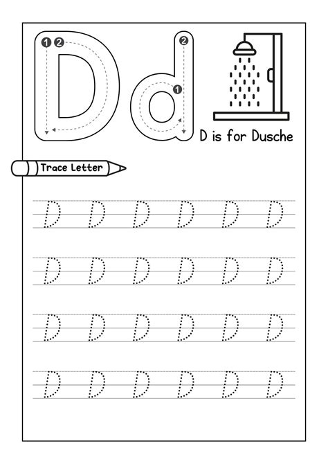 Alphabet Tracing Practice Letter D Handwriting Worksheet Uppercase