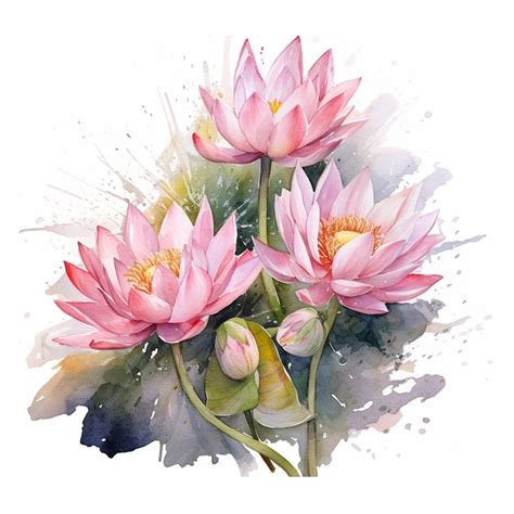 Premium AI Image | Watercolor painting of a pink watercolor lotus flower