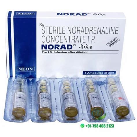 Norepinephrine 4mg Liquid Norad 4mg Injection NEON 5 Ampules Per