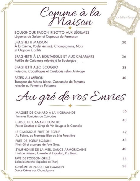 Menu au La Salle à Manger La Vinothèque by La Salle à Manger