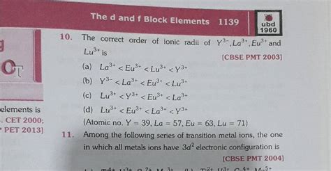 The D And F Block Elements 113910 The Correct Order Of Ionic Radii Of Y