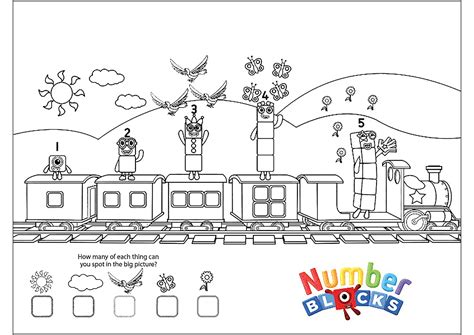 Numberblocks characters on a train - Numberblocks Coloring Pages for Kids