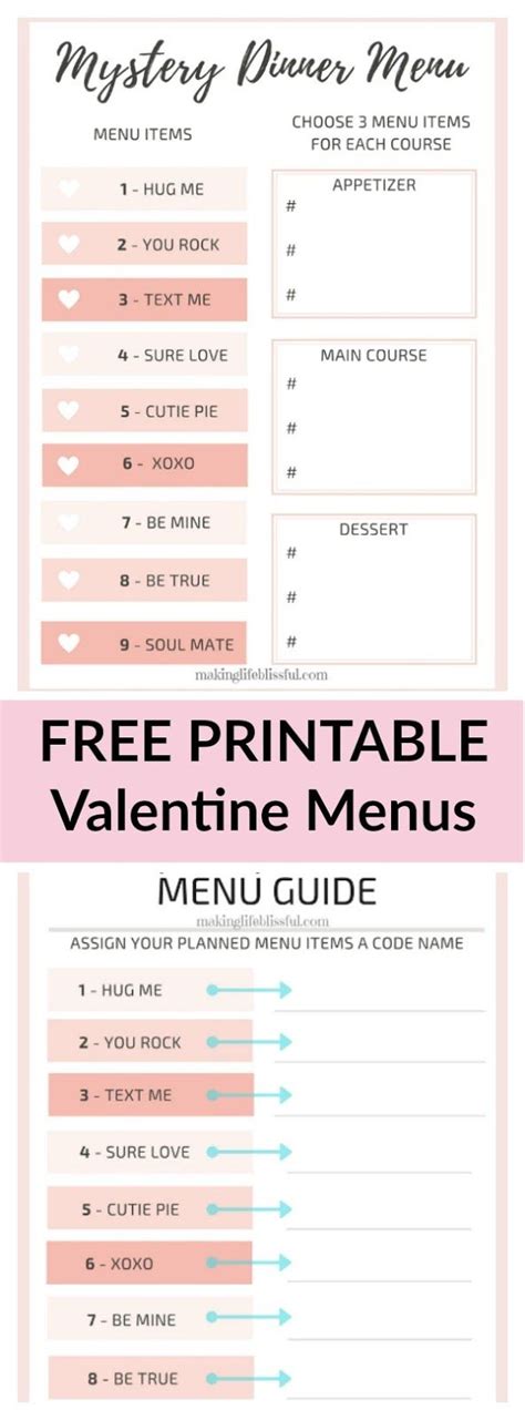 Printable Valentine Mystery Dinner Menus Making Life Blissful Mystery Dinner Valentines