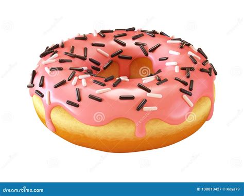 Glazed Donut Pink Frosting Doughnut And Sprinkles 3d Rendering Stock