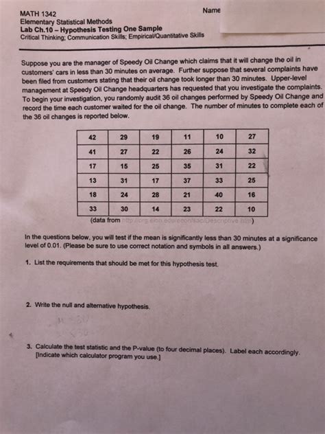 Solved Name Math 1342 Elementary Statistical Methods Lab