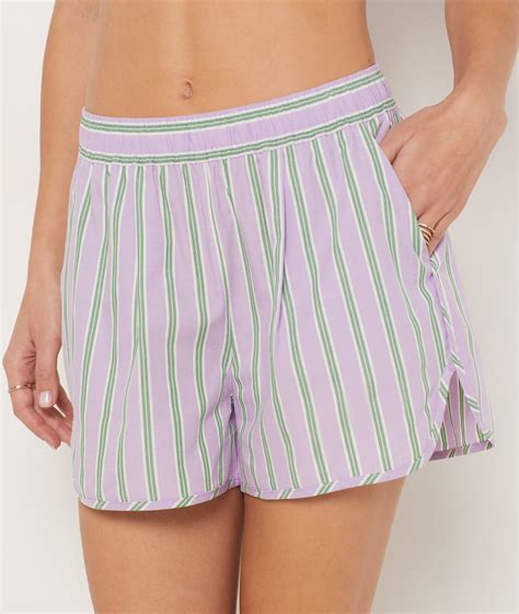 Cotton Striped Pajama Shorts Vaila Mauve Etam