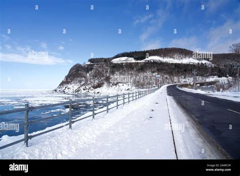 Road 334 On Shiretoko Peninsula By The Okhotsk Sea In Winter With Snow