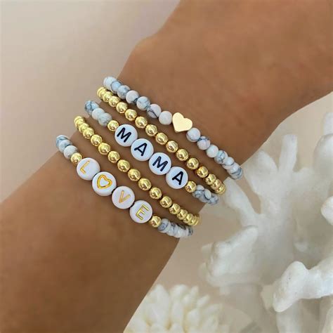 Pulsera De Abalorios Blanco Pulseras De Nombre Personalizado Etsy