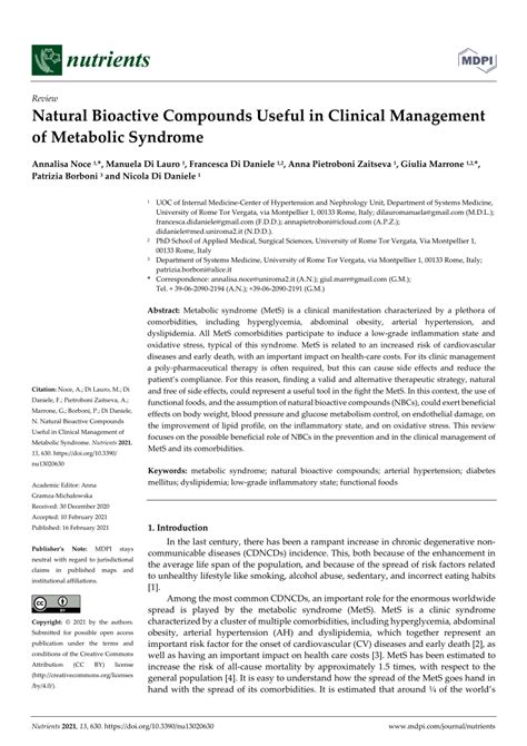 Pdf Natural Bioactive Compounds Useful In Clinical Management Of Metabolic Syndrome