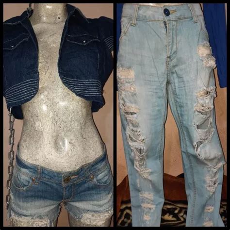 Duo Chamarra Mezclilla Torera Manga Corta Jeans Rotos Be M MercadoLibre