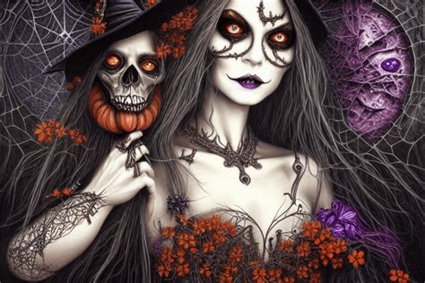 Whimsical Gothic Halloween Witch Art · Creative Fabrica