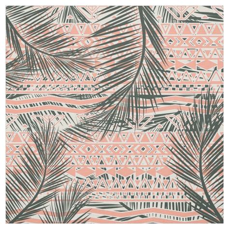 Coral Abstract Aztec Tropical Palm Tree Pattern Fabric Palm Tree