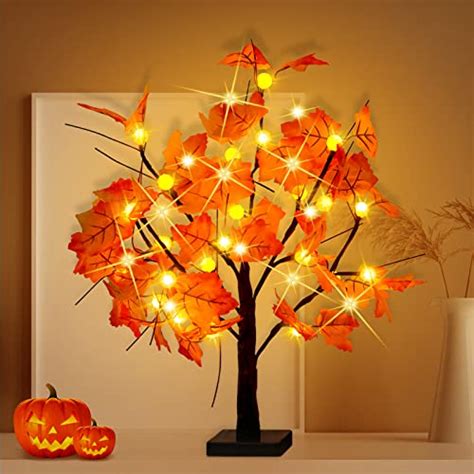 Yeechun 24 Inch Artificial Fall Lighted Maple Tree 24 Led Pumpkin