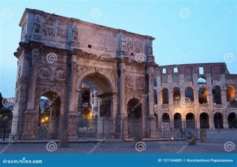 The Arch Of Constantine And The Colosseum In Rome Italy Editorial