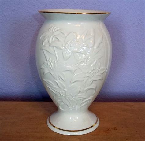 Vintage Lenox China Large Vase W Embossed Lily Pattern 24 K Etsy