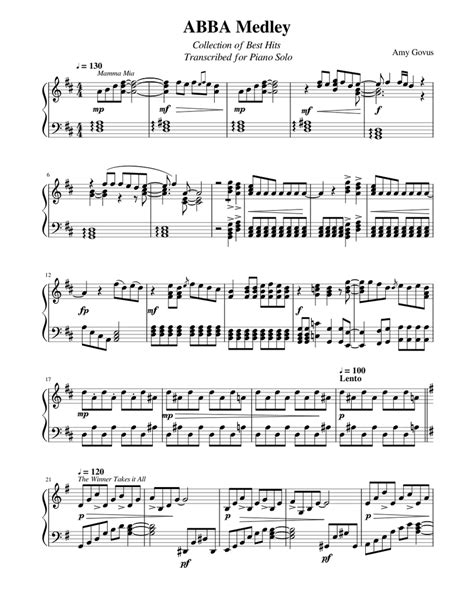 Abba Medley Sheet Music For Piano Solo