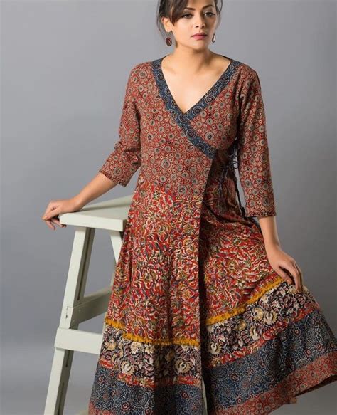 Beautiful Printed Cotton Kurti In Angrakha Style Lace Dress Design