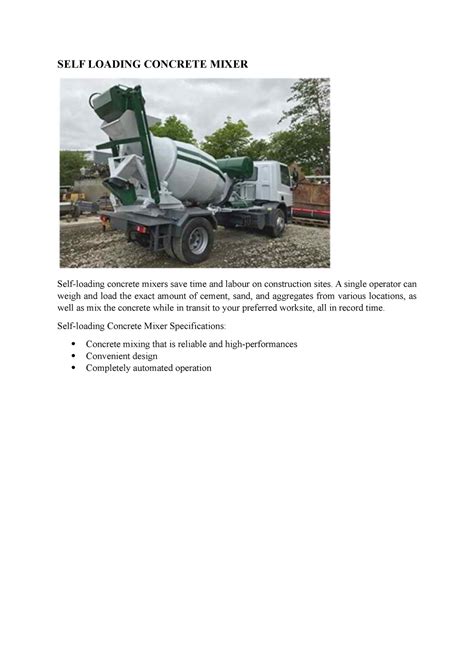 BSR100 Machinery SELF LOADING CONCRETE MIXER Self Loading Concrete