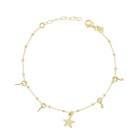 Bracciale Catena Forzatina Diamantata Con Palline Lisce Lune E Stella