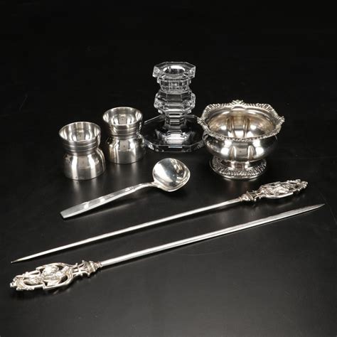 Tiffany And Co Silver Plate Master Salt Christolfe Egg Spoon And Cups