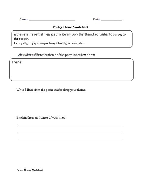 Theme In Poetry Worksheet 3rd Grade