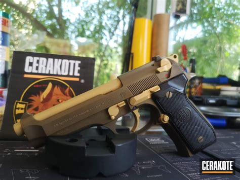 Beretta Pistol Cerakoted Using Burnt Bronze And Gold Cerakote