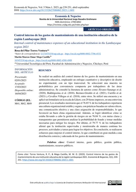 Pdf Control Interno De Los Gastos De Mantenimiento De Una Instituci N