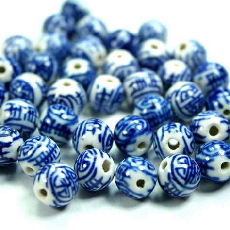 50 Porcelain Beads Blue and White Longevity by LabyrinthOfBeads