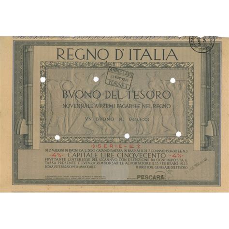 193402 Buono Del Tesoro Novennale A Premi 4 Lire 500 Roma