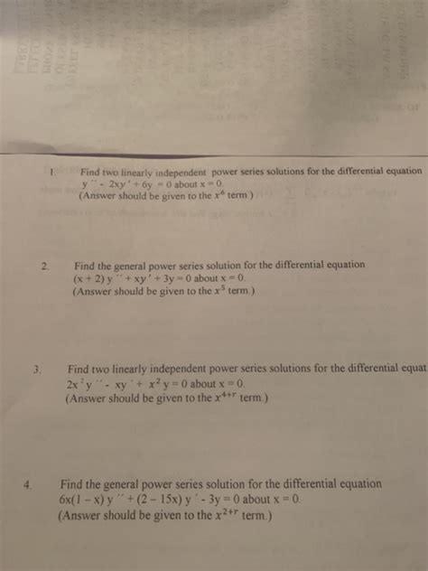 Solved Find Two Linearly Independent Power Series Chegg