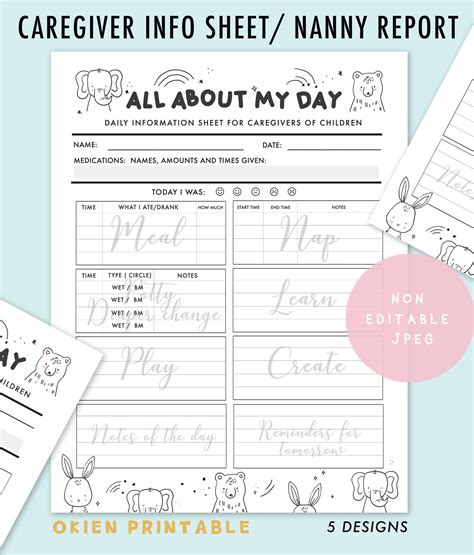 Printable Nanny Log Designs Daily Infant Care Sheet Etsy Uk