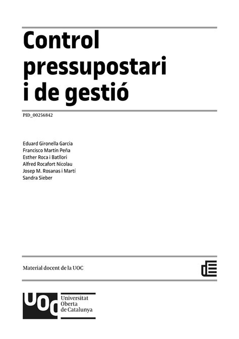 Control pressupostari i de gestió Control pressupostari i de gestió